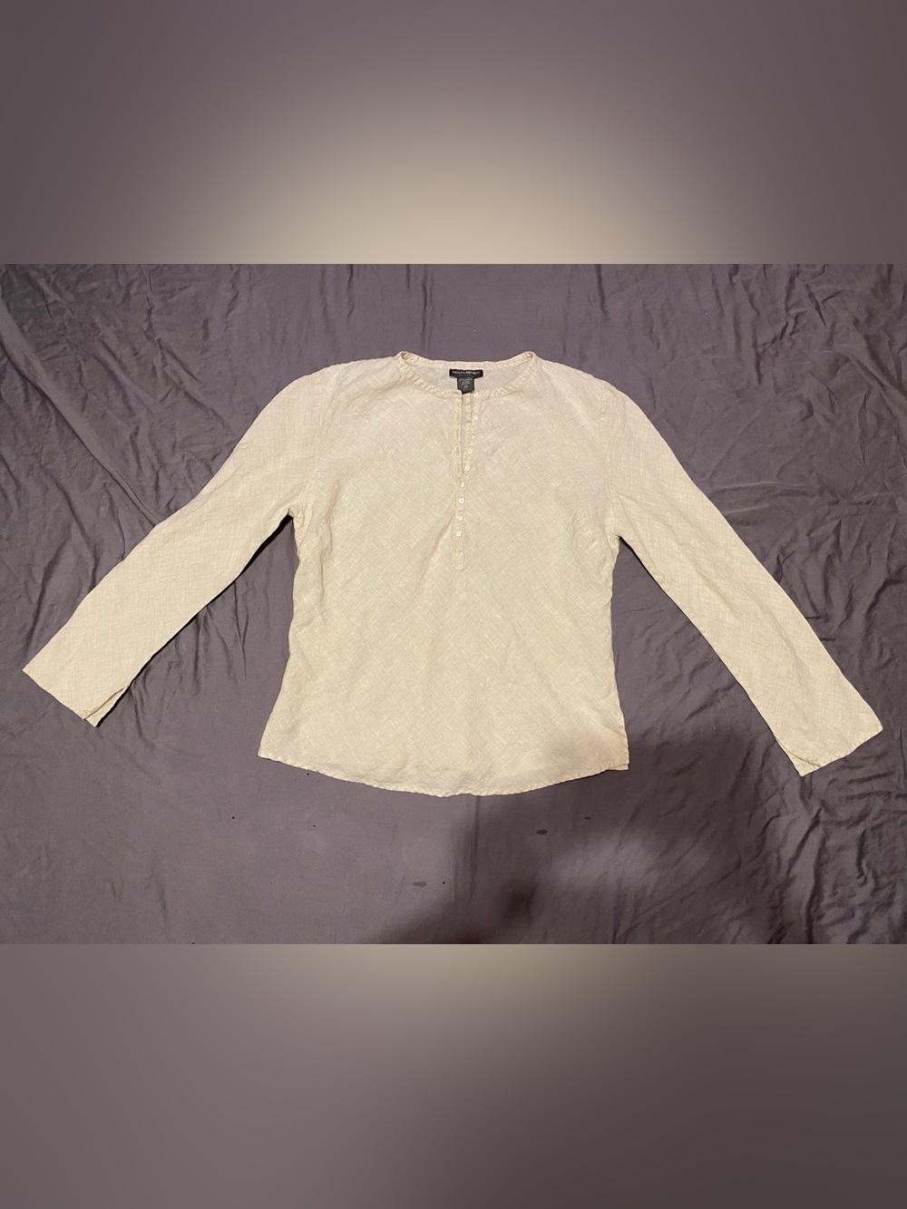 Banana Republic 100% linen heather beige half button up top, size XL